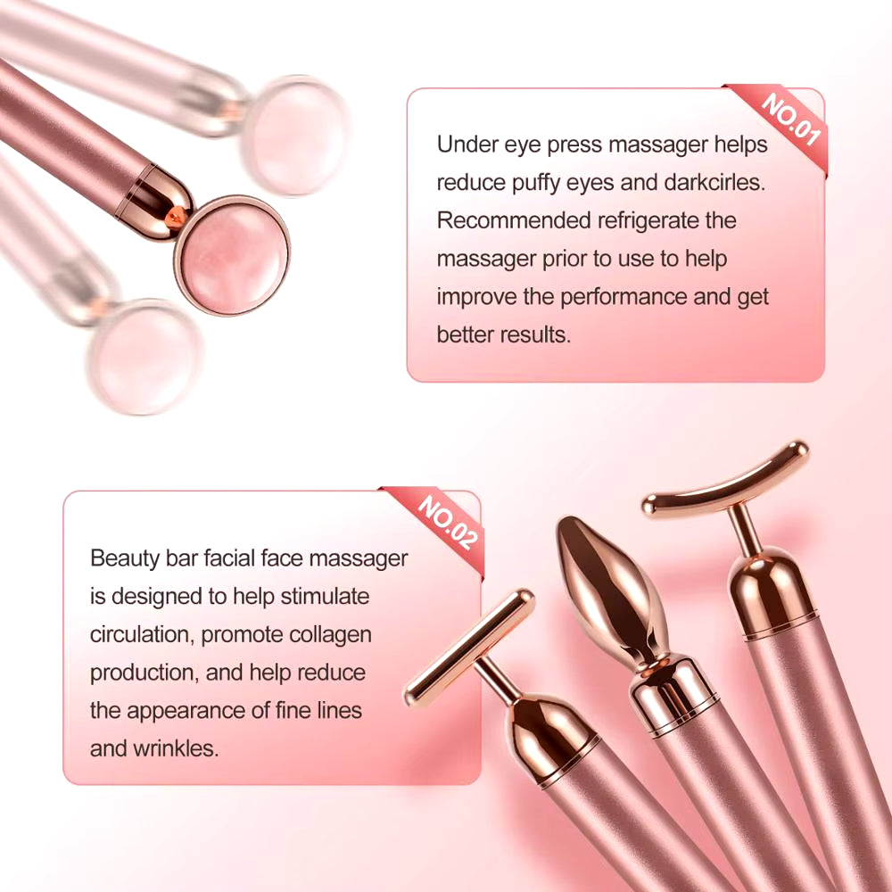 4 in 1 Vibrating Rose Quartz Roller Face Roller Eye Massager Jade Roller T/V Shaped Face Lifting Slimming Beauty Care Massager
